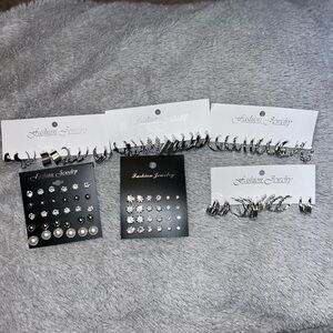 Silver and Black Earring Set